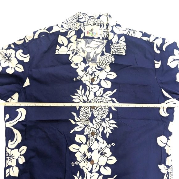 Men's Palm Bay Hawaiian Shirt Size L, Blue, White Pineapples And Hibiscus Flower - Picture 6 of 6
